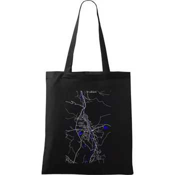 Vrchlabí - Mapa s vodními toky - Taška bavlněná - 42 x 38 cm ( Černá )