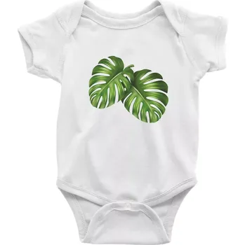 Kojenecký body Monstera - dva listy - Body kojenecké s krátkým rukávem - Krátký r. do 3 měs ( Bílá )