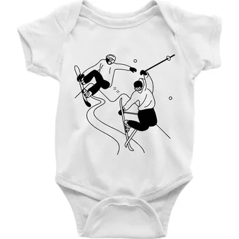 Lyžovaní - kresleny obrázek - Body kojenecké s krátkým rukávem - Krátký r. 12-18 měs ( Bílá )