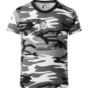 Chlapecké tričko Jízda na koni jedním tahem - Dětské maskáčové triko - 134 cm/8 let ( Šedý maskáč )