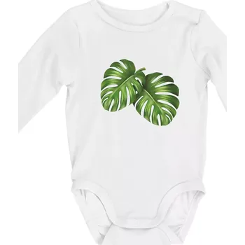 Kojenecký body Monstera - dva listy - Body kojenecké s dlouhým rukávem - Dlouhý r. do 3 měs ( Bílá )