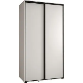 Šatní skříň Šatní skříň s posuvnými dveřmi DAVOS 140 cm | Bílá / černé pojezdy