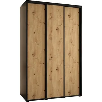 Šatní skříň Šatní skříň s posuvnými dveřmi DAVOS 150cm | Černá / DUB Artisan / černé pojezdy