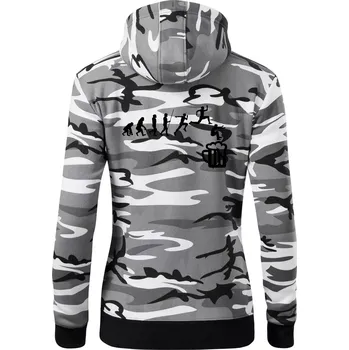 Dámská mikina Evoluce pivo skok - Dámská mikina trendy zipper s kapucí - S ( Šedý maskáč )