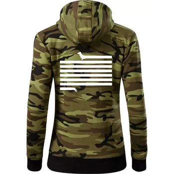 Dámská mikina Jezevčík dlouhý - Dámská mikina trendy zipper s kapucí - S ( Zelený maskáč )