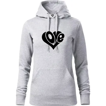 Dámská mikina Love nápis jednoduchý - Mikina dámská Cape s kapucí - 2XL ( Světlešedý Melír )