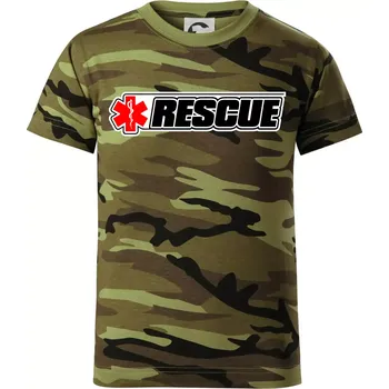 Záchranář rescue kříž červený - Dětské maskáčové triko - 104-110cm / 3-4 roky ( Zelený maskáč )