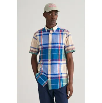Pánská košile KOŠILE GANT REG INDIAN MADRAS SS SHIRT RICH BLUE