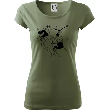 Dámské tričko Lyžovaní - kresleny obrázek - Dámské triko Pure - XS ( Khaki )