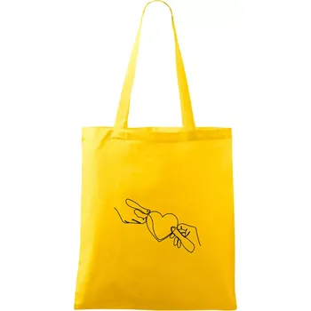 Dvě ruce a srdce jedním tahem - Taška bavlněná - 42 x 38 cm ( Žlutá )