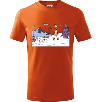 Chlapecké tričko Panorama lyžování - Tričko dětské bavlněné - 104-110cm / 3-4 roky ( Oranžová )