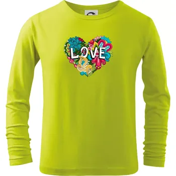 Dětská móda Love nápis květovaný - Triko dětské Long Sleeve - 146 cm/10 let ( Limetková )