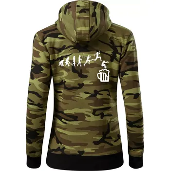 Dámská mikina Evoluce pivo skok - Dámská mikina trendy zipper s kapucí - 2XL ( Zelený maskáč )