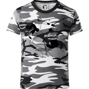 Chlapecké tričko Lyžovaní - kresleny obrázek - Dětské maskáčové triko - 104-110cm / 3-4 roky ( Šedý maskáč )