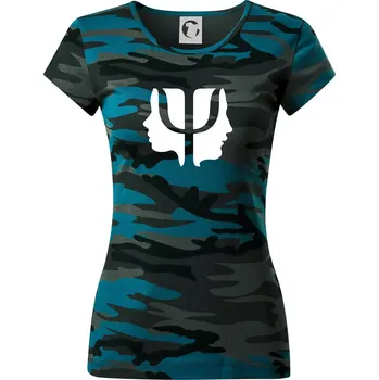 Psychologie hlavy - Dámské maskáčové triko - S ( Petrolejová maskáč )