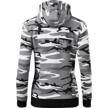 Dámská mikina Lyžař EKG - Dámská mikina trendy zipper s kapucí - S ( Šedý maskáč )