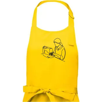 Kuchyňská zástěra Švadlena a šicí stroj jedním tahem - Pánská zástěra na vaření - Univerzální velikost ( Žlutá )