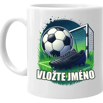 Žertovný předmět Fotbal (jméno) - míč a hřiště - hrnek s potiskem - personalizovaný produkt- Tričkový.cz