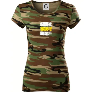 Dámské tričko Turistická značka - žlutá - Dámské maskáčové triko - S ( Hnědý maskáč )