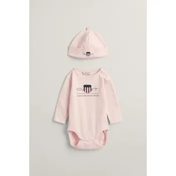 Kojenecký body DĚTSKÝ SET GANT ARCHIVE SHIELD BODY AND BEANIE CRYSTAL PINK
