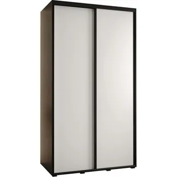 Šatní skříň Šatní skříň s posuvnými dveřmi DAVOS 140cm | Černá / bílá / černé pojezdy