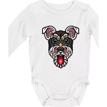 Knírač hlava barevná - Body kojenecké s dlouhým rukávem - Dlouhý r. do 3 měs ( Bílá )