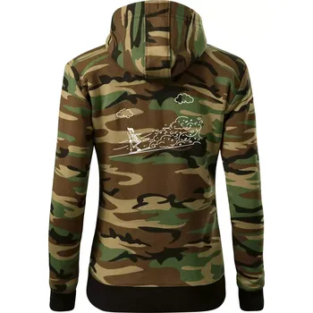 Dámská mikina Kreslený lyžař na horách - Dámská mikina trendy zipper s kapucí - M ( Hnědý maskáč )