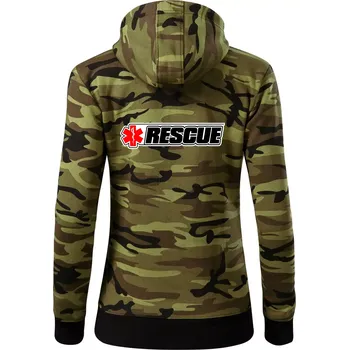 Dámská mikina Záchranář rescue kříž červený - Dámská mikina trendy zipper s kapucí - XS ( Zelený maskáč )