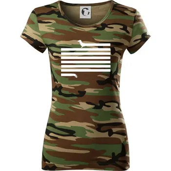 Dámské tričko Jezevčík dlouhý - Dámské maskáčové triko - 2XL ( Hnědý maskáč )