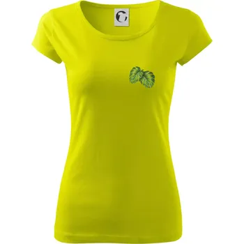 Dámské tričko Monstera listy na prsu - Dámské triko Pure - M ( Limetková )