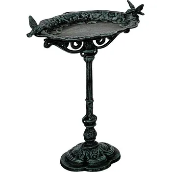 Zahradní dekorace Kovová ptačí koupel a pítko pro ptáky venkovní, retro vzhled, antická zelená, 45 cm