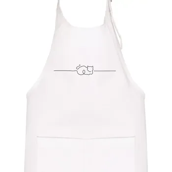 Kuchyňská zástěra Kočka linka kreslená - Dětská zástěra na vaření - Univerzální velikost ( Bílá )