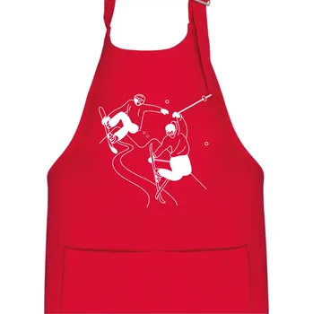 Kuchyňská zástěra Lyžovaní - kresleny obrázek - Dětská zástěra na vaření - Univerzální velikost ( Červená )