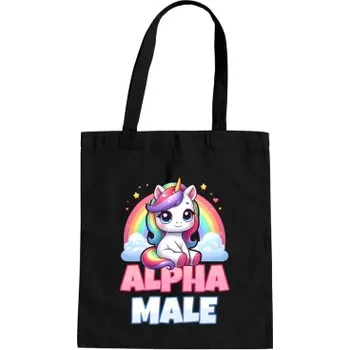 Žertovný předmět Alpha male - jednorožec s duhou - taška s potiskem- Tričkový.cz