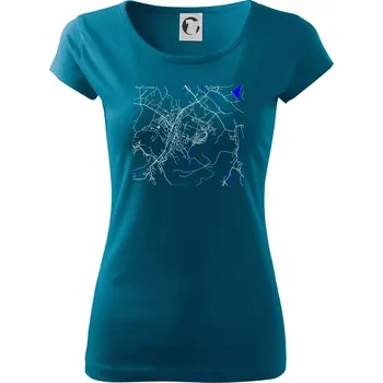 Dámské tričko Kopřivnice - Mapa s vodními toky - Dámské triko Pure - L ( Petrolejová )