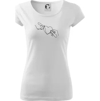 Dámské tričko Dvě ruce a srdce jedním tahem - Dámské triko Pure - 2XL ( Bílá )