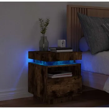 Noční stolek vidaXL Noční stolek s LED osvětlením 40 x 39 x 48,5 cm [836794] Barva: kouřový dub
