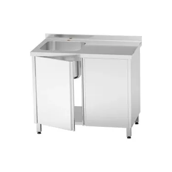 Nerezový dřez Dřez lisovaný 1x vlevo s křídlovými dveřmi, rozměr 1000x700x850mm - 1x dřez 400x500x300mm