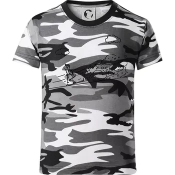 Chlapecké oblečení Kreslený lyžař na horách - Dětské maskáčové triko - 104-110cm / 3-4 roky ( Šedý maskáč )