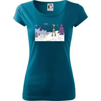 Dámské tričko Panorama lyžování - Dámské triko Pure - L ( Petrolejová )