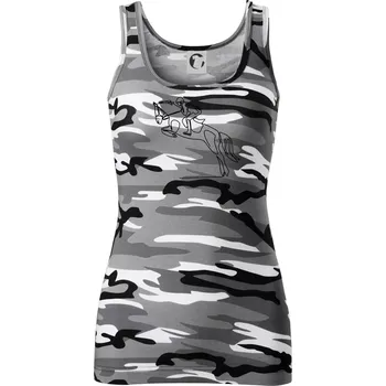 Dámské tričko Jízda na koni jedním tahem - Dámské Maskáčové tílko - XS ( Šedý maskáč )