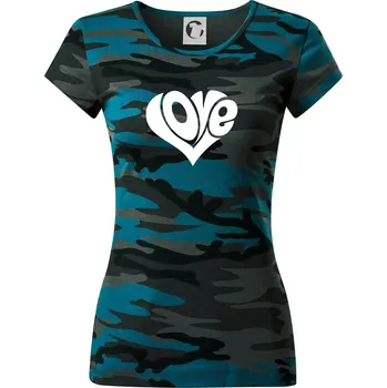 Love nápis jednoduchý - Dámské maskáčové triko - M ( Petrolejová maskáč )