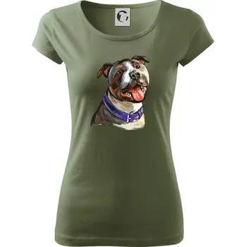 Dámské tričko Americký stafordširský teriér kreslený - Dámské triko Pure - XS ( Khaki )