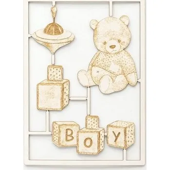 plyšák Dekorační kartonová ozdoba „plyšový medvídek – kluk“