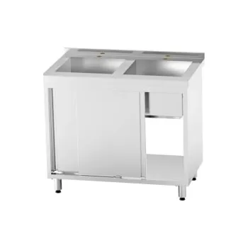 Nerezový dřez Dřez svařovaný 2 vanový s posuvnými dveřmi , rozměr 1000x600x850mm - 2x dřez 400x400x300mm