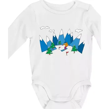 Kojenecké oblečení Lyžař a barevné hory - Body kojenecké s dlouhým rukávem - Dlouhý r. do 3 měs ( Bílá )