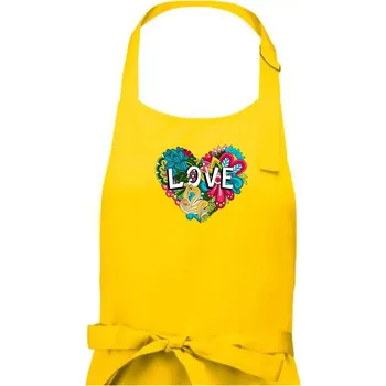 Kuchyňská zástěra Love nápis květovaný - Pánská zástěra na vaření - Univerzální velikost ( Žlutá )