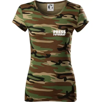 Novinář nápis - Press Fotograf - Dámské maskáčové triko - M ( Hnědý maskáč )
