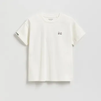 Reserved - Bavlněné tričko s aplikací - krémová - 461FT-01X - 461FT-01X-116