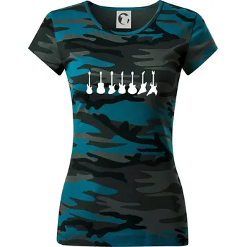 Dámské oblečení Kytary v řadě - Dámské maskáčové triko - M ( Petrolejová maskáč )